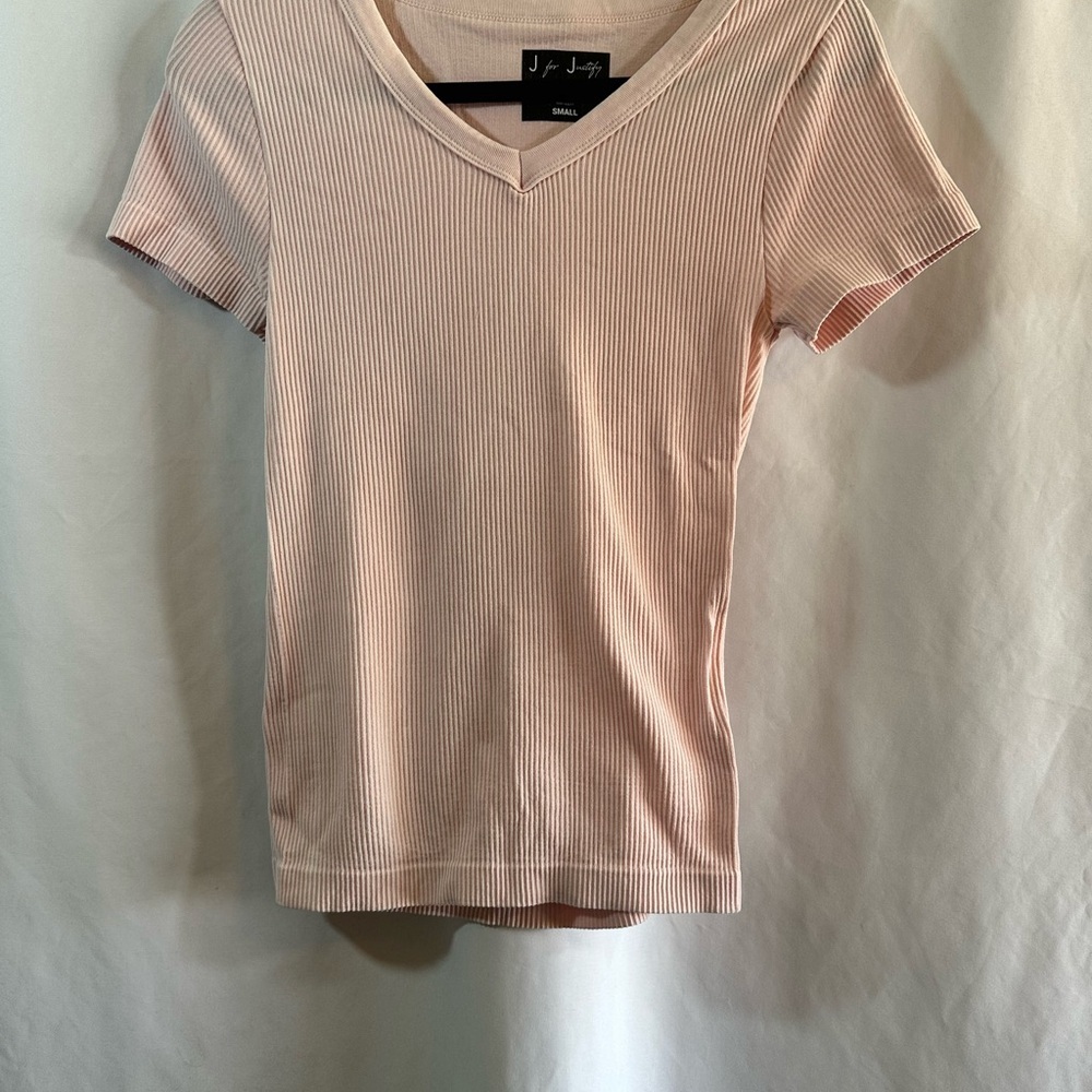 J for Justify Women’s New Pink Ribbed V-Neck Top